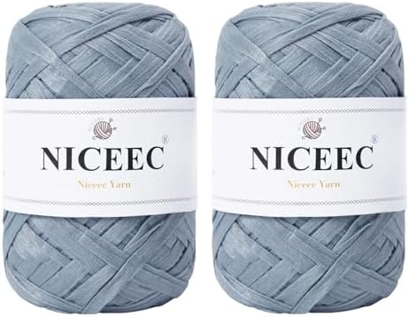 NICEEC 2 Skeins Soft Tape Yarn-Dusty Blue