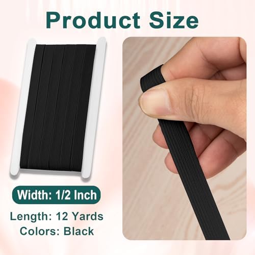 Airisoer Elastic Bands for Sewing 1/2 Inch x 12 Yards, Black
