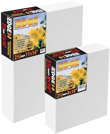 Creative Mark The Edge Deluxe Cotton 2-1/2 in. Deep Stretched Canvas for Painting, 12x12 6-Pack, 14oz. Primed Weight, Universal Archival Priming, Medium Tooth, Frameless Artwork Canvas for Painters