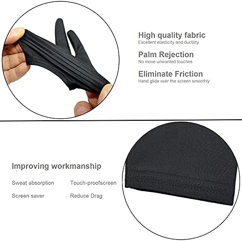 Drawing Glove, Digital Art Glove for Graphic Tablet, Artist Gloves with Two Fingers for iPad, Paper Sketching, Smudge Guard, Palm Rejection, Suitable for Left and Right Hand (2 PCS, Large)