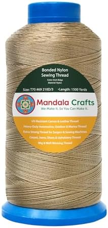 Mandala Crafts Size 69 210D T70 Dark Beige Bonded Nylon Thread, 1500 YDs
