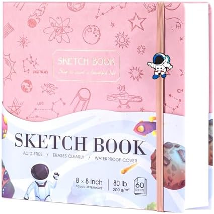 FLYING EAGLE Sketch Book, Square Hardcover Sketchbook for Kids, 10x10, Pink