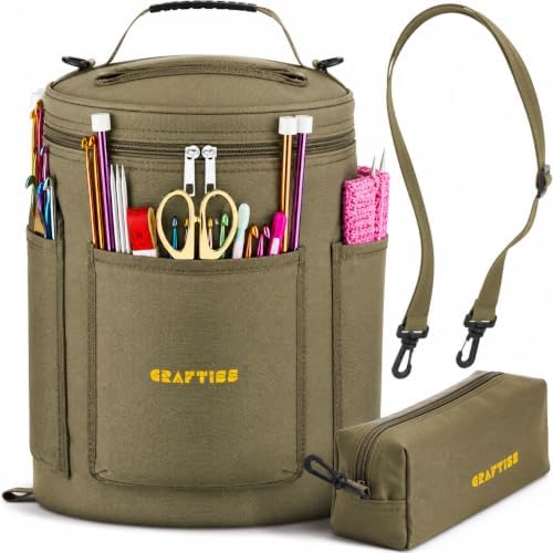 CRAFTISS Crochet Bag Organizer & Yarn Storage Bag, Knitting Bag and Yarn Holder with Removable Divider, Holds Skeins, Hooks, Needles & Accessories, Crochet Gifts for Women (Khaki)