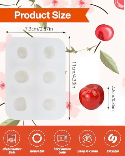 6 Cavity Cherry Silicone Mold, Artificial Fruit Silicone Mold Berry-Shaped Chocolate Mould, 3d Simulation Cherries Fondant Moulds, Christmas Candle Cake Decorating Tool (cherry)