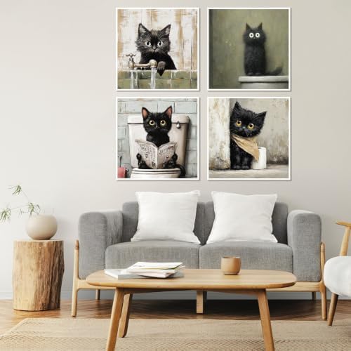 4 Pack Framed Black Cat Paint by Numbers Kits for Adults with Easel (8x8in)