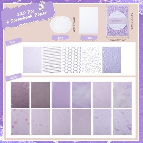 BESARME 140 Pcs Textured Scrapbook Paper & Lace Stickers Set