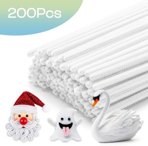 Caydo White Pipe Cleaners, 200 Pieces, 12 Inch x 6 mm