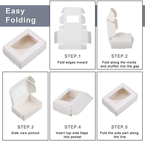 Zonon 30 Pcs Soap Boxes for Homemade Packaging, Mini Kraft Boxes with Window for Bakery Candy Soap Making Gift Packaging, 3.7x2.6x1.4 Inch (White)