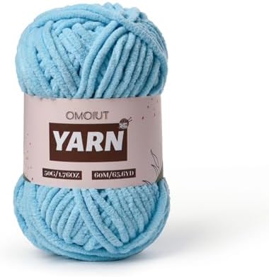 Plush Chenille Chunky Crochet Yarn - Baby Yarn for Crocheting Soft - Velvet Yarns Knitting for Blankets Crafts - Fluffy Amigurumi Yarns 50g / 65.6yd (Azure)