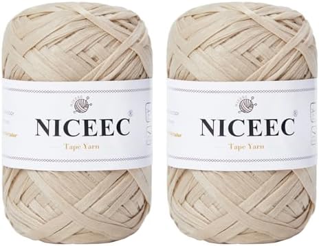 NICEEC 2 Skeins Soft Tape Yarn-Milk Tea