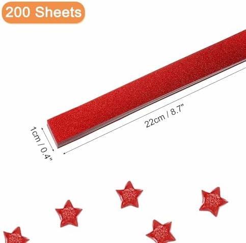 MECCANIXITY 200 Sheets Origami Paper Glitter Stars Papers Pure Red Fold Paper for Beginner Arts Crafts Projects,0.4 x 8.7 Inch