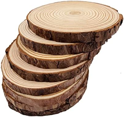 Unfinished Natural with Tree Bark Wood Slices 9 Pcs 5.1-5.5inch Disc Coasters Wood Coaster Pieces Craft Wood kit Circles Crafts Christmas Ornaments DIY Crafts with Bark for Crafts Rustic Wedding