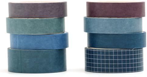 YUBBAEX 8 Rolls Basic Washi Tape Set Solid Color Grid Masking Decorative Tapes for Arts, DIY Crafts, Journals, Planners, Scrapbooking, Wrapping (Purplish Blue)