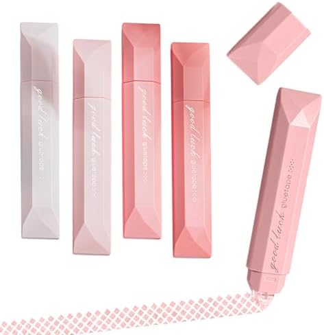Double Sided Tape Pens, Double Sided Tape Roller, D𝐨uble Si𝐝ed Glue Pen, Office Adhesive Tape for Scrapbooking, Gift Wrapping, Photo Mounting, School Office & Crafts (Pink)
