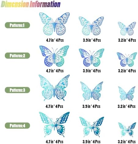 SAOROPEB 3D Butterfly Wall Decor 48 Pcs Laser Blue Butterfly Decorations | 4 Styles 3 Sizes, Butterfly Birthday Decorations Butterfly Party Decorations Cake Decorations, Removable Stickers