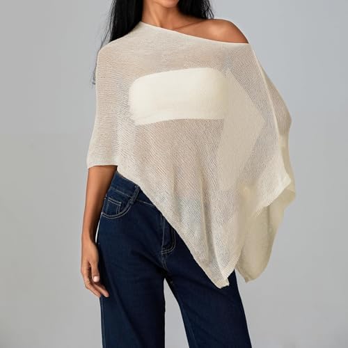 Women Sheer Poncho Top Knit Crochet Irregular Shrug Bolero Shawl Lightweight See Through Beach Cover Up