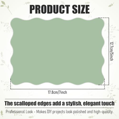 FYSUIMU 100Pcs Sage Green Scalloped Cardstocks 5" x 7" Fresh Green Rectangle Blank Cards with Wavy Edge Thick Card Stock Paper for Invitations DIY Crafts Wedding Baby Shower Supplies
