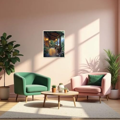obterie Landscape Paint by Numbers Kit for Adults Beginner Garden Oil Painting Kit Adult Paint by Number Kits on Canvas DIY Painting for Beginners Art by Numbers for Gifts Home Wall Decor 16x20 Inch