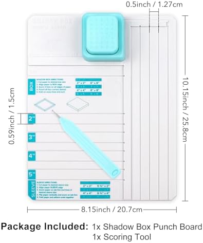 Shadow Box Punch Board for DIY Making 2"，3", 4", 5" Shadow Boxes and Sleeves, Shadow Box Punches Boards with Scoring Tool for DIY Crafting Scrapbooking Holiday Family Cards Photo Making Gifting