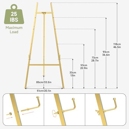 Gold Easel Stand for Sign, 47" Heavy Duty Metal Display Easel | 4-Tier Art Easel with Adjustable Chain, for Painting, Wedding Sign, Posters & Commercial Display