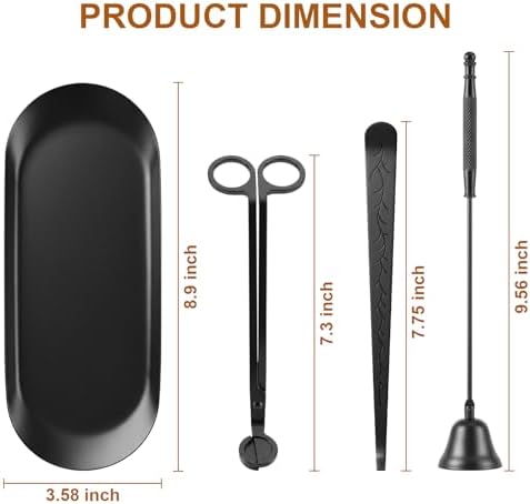 tifanso 4-in-1 Stainless Steel Candle Care Kit for Candle Lovers, Black