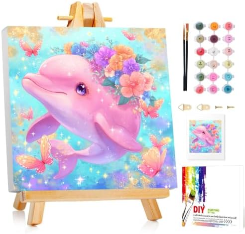 Mandun Dolphin Paint by Numbers Kit for Kids, 8x8 inch