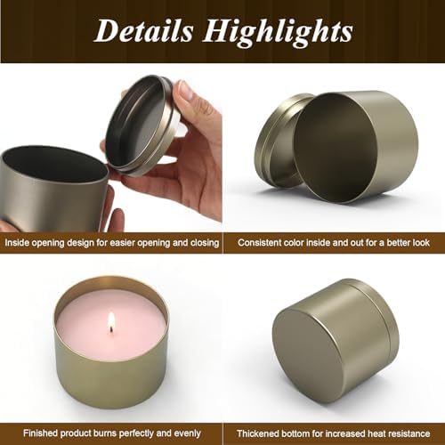 PCREGPAE 8OZ Champange Candle Tins Cans with Lids，Wicks for Making Candle