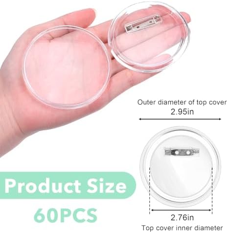 60 Pcs 3 Inch Clear Acrylic Button Pins, Blank Photo Badges for DIY Crafts Supplies, Make Your Own Buttons