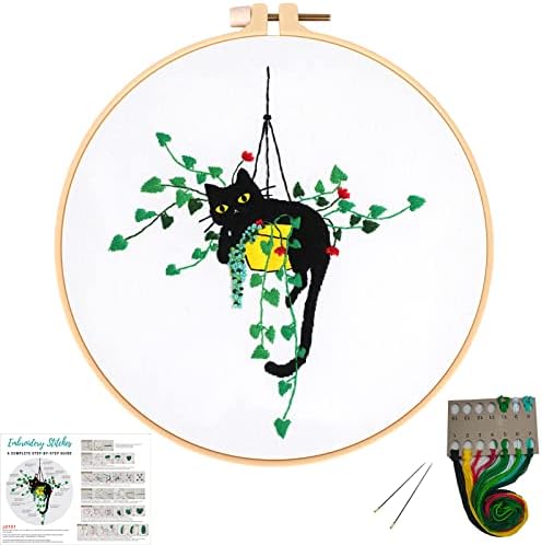 Louise Maelys Stamped Cat Embroidery Kit for Beginners Needlework