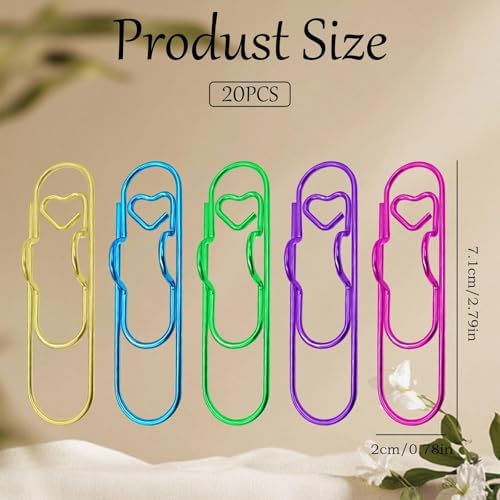 HINGTAI 20Pcs Colorful Metal Pen Clips, Paper Clip Pen Holder Supplies Cute Office Supplies Blue Rose Red Purple Green Rose Gold Gold for Notebook Papers Journal Book