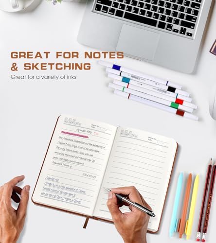 Biuwory A6 Leather Pocket Notebook, 140 Lined Pages Hardcover Small Journal | 3.7"×5.7" Vintage Leather Journal for Women Men Writing, College Ruled Mini Notepad for Notetaking, Travel, Work, School