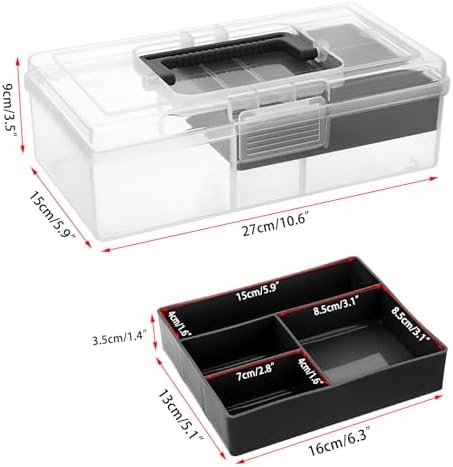 JUXYES Clear Art Craft Supply Storage Bin Sewing Box With Handle Lid