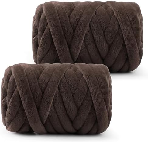 Chunky Yarn for Hand Knitting- Velvet Chenille Tube Yarns- Jumbo Yarns for Blankets, Pet Beds, Machine Washable (0.66 Lb/18.59 Yd), Easy No-Tool Arm Knitting & Crochet Project (2, Dark Brown)