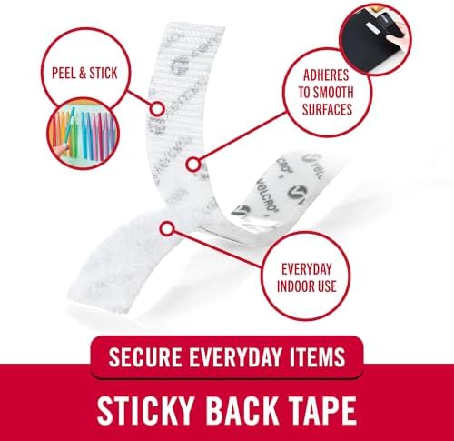 VELCRO Brand - Sticky Back Fasteners - Hook Only | Perfect for Home or Office | 10 ft x 3/4 in Tape | White