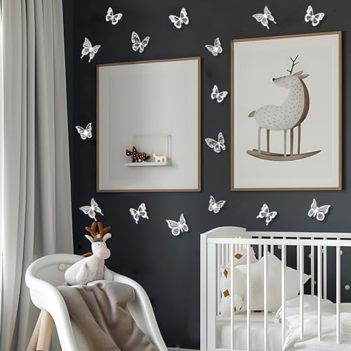 White Butterfly Wall Decals - 72 pcs 3D Butterflies Removable Mural Wall Stickers for Home Room Bedroom Decoration