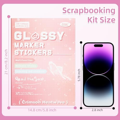 Crimson Heat Wave Label Sticker Scrapbooking Supplies for Junk Journal, 20 Sheets Stickers - Ephemera Stickers Book(TZ-012-002)
