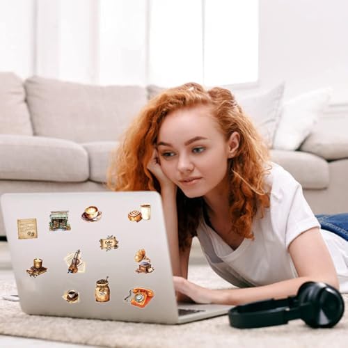 50 PCS Retro Coffee Stickers for Scrapbooking Journaling Junk Journal Scrapbook Supplies - Waterproof Transparent PET Aesthetic Decals for Resin Crafts Decorative Art Crafts (Retro-3)