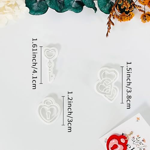 Xaekicr Heart Lock and Key Clay Cutters Set – 3PCS Polymer Clay Cutters for Earrings, Valentine’s Day Clay Earring Cutters, Polymer Clay Molds for Jewelry Making, Clay Tools