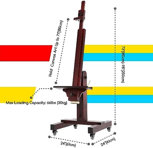 MEEDEN Extra Large Painting Easel: Holds Canvas Up to 71" for Art Studio | Professional Solid Beechwood Large Easel, Tilts Flat Easily Wooden Floor Easel for Adult Artist Beginners, Deep Walnut