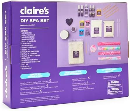 Claire’s DIY Bath Bomb & Scented Candle Making Set, 32-Piece Spa Craft Kit, Make Your Own Soothing Oils & Perfume Fragrance, Kids Toys, Science Beauty Project Activity, Arts & Crafts Gift for Ages 6+