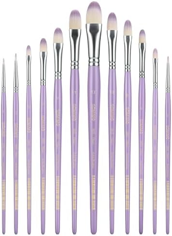 12Pcs Filbert Professional Artist Watercolor Paint Brush Set, Purple
