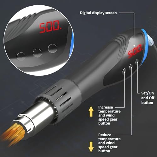 Heat Gun,HANDSKIT 600W Fast Heat Mini Hot Air Gun with Reflector Nozzles Portable LCD Digital Temperature Display Heatgun for Soldering DIY Crafting Embossing,Vinyl Wrap,Shrink Tubing,Embossing Tool