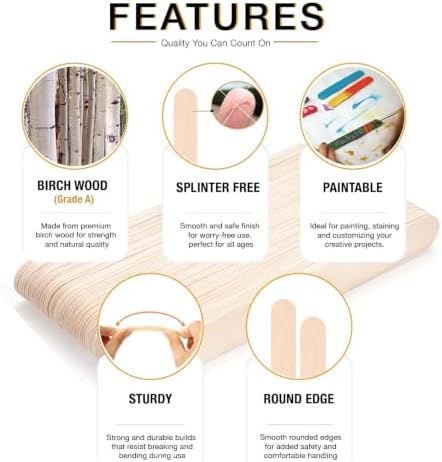 Apremont 1000 Pieces Large Jumbo Wooden Craft Sticks (6" x 3/4"), Premium Natural Organic Wood for Waxing, Craft Project, Tongue Depressor, Popsicle, Ice Cream Stick,Woodcraft, Paint Stirrer and Art