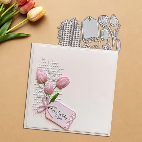 Scrapbooking Die-Cuts, Layer Frame Net Set Metal Cutting Dies for Card Making, Paper Craft Template, Background Embossing Stencils, DIY Album Décor (Tulip Grids Net-11.2x9cm)