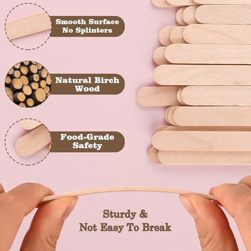 Sakolla 300 Pcs 4.5" Length Popsicle Wooden Sticks, Natural Birch Wood