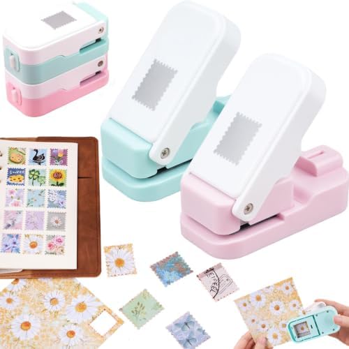 CYFUN DESIGN 2 Pcs Stamp Punch, 1x0.8 inch Postage Stamps Punch, Stamp Cutter, Paper Punches for DIY Scrapbooking Crafting Journaling Junk Journal Supplies