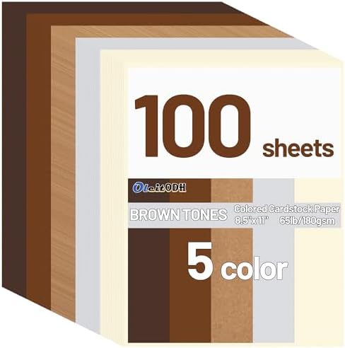 Oleitodh 100 Sheets 8.5x11 in Brown Cardstock, 5 Tones, 180GSM/65lb