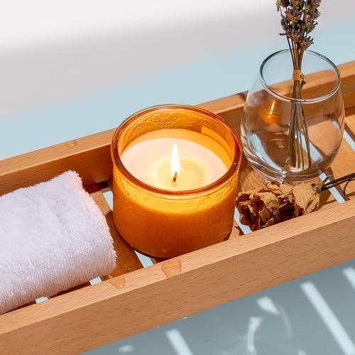 10 oz Embossed Glass Candle Container with Bamboo Lids and Labels,Orange Candle Jars for Making Candles,Mandala Design - Pack of 9