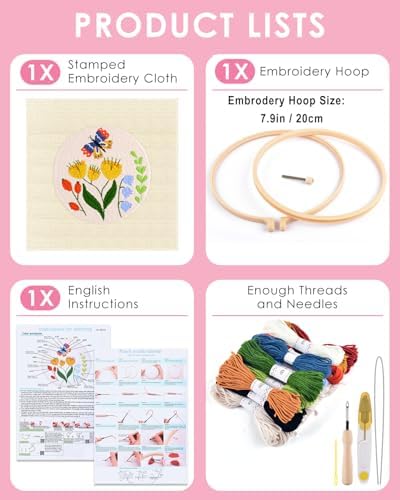TINDTOP Punch Needle Kits, DIY Punch Embroidery Kits for Adults Beginner, Tool with Punch Needle Fabric, Hoops, Yarns and Sewing Needles (Set F)