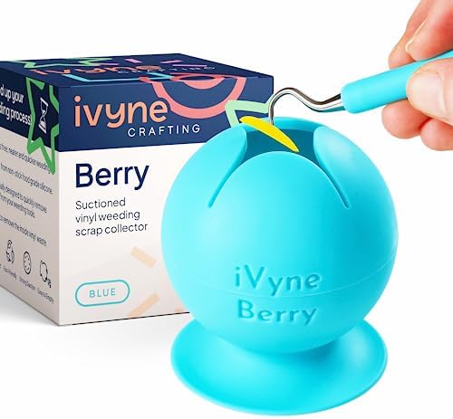 iVyne Berry Suctioned Vinyl Weeding Scrap Collector | Versatile Multi-Surface Suction & Anti-Spill Vinyl Scrap Collector w/Soft and Flexible Silicone to Protect your Weeding Tools | Blue, 1 Pack